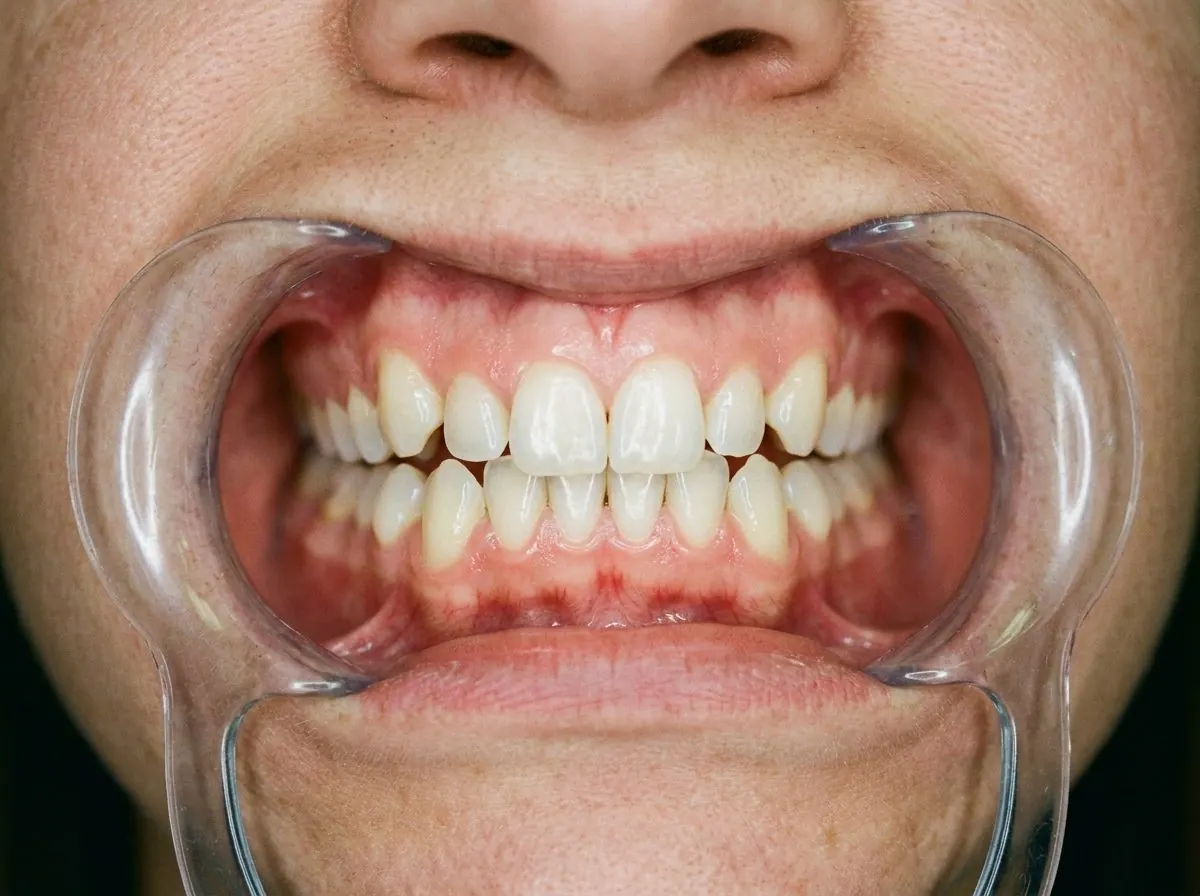 Ilustração gerada, situação inicial: apinhamento dos dentes da frente